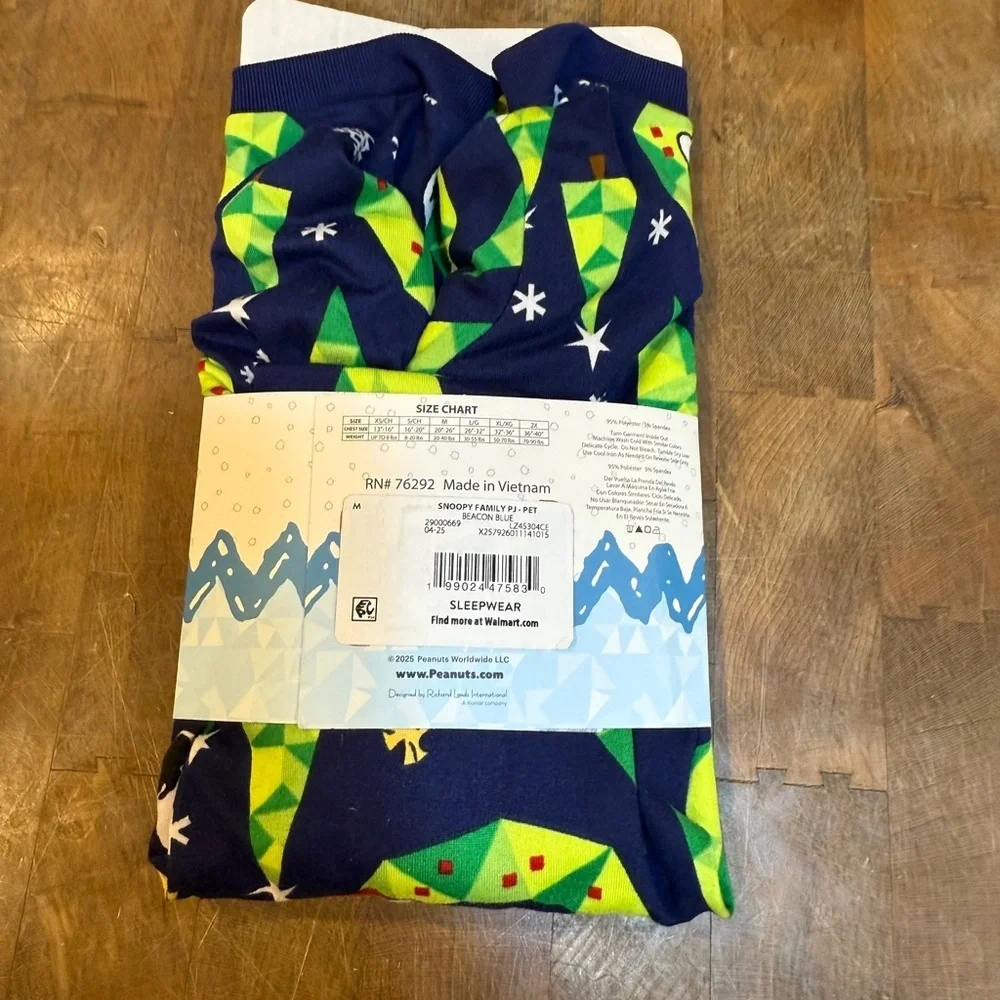 Peanuts Snoopy Blue Holiday Pet Pajamas Holiday Family Pajamas for Dogs Sz M